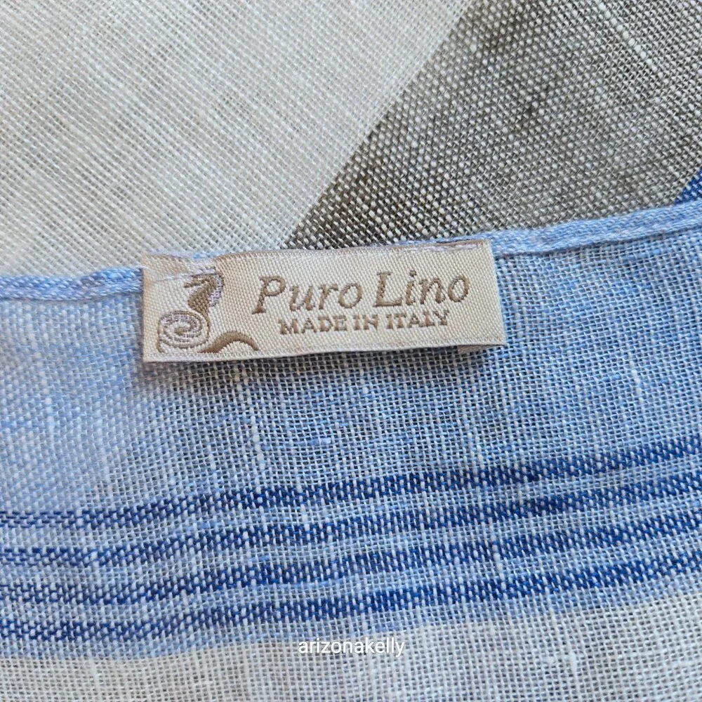 Puro Lino Linen Scarf Stripe Blue White & Taupe Italian Linen